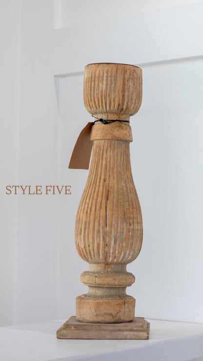 Found Hand-Carved Wood Table Leg Pillar Candle
