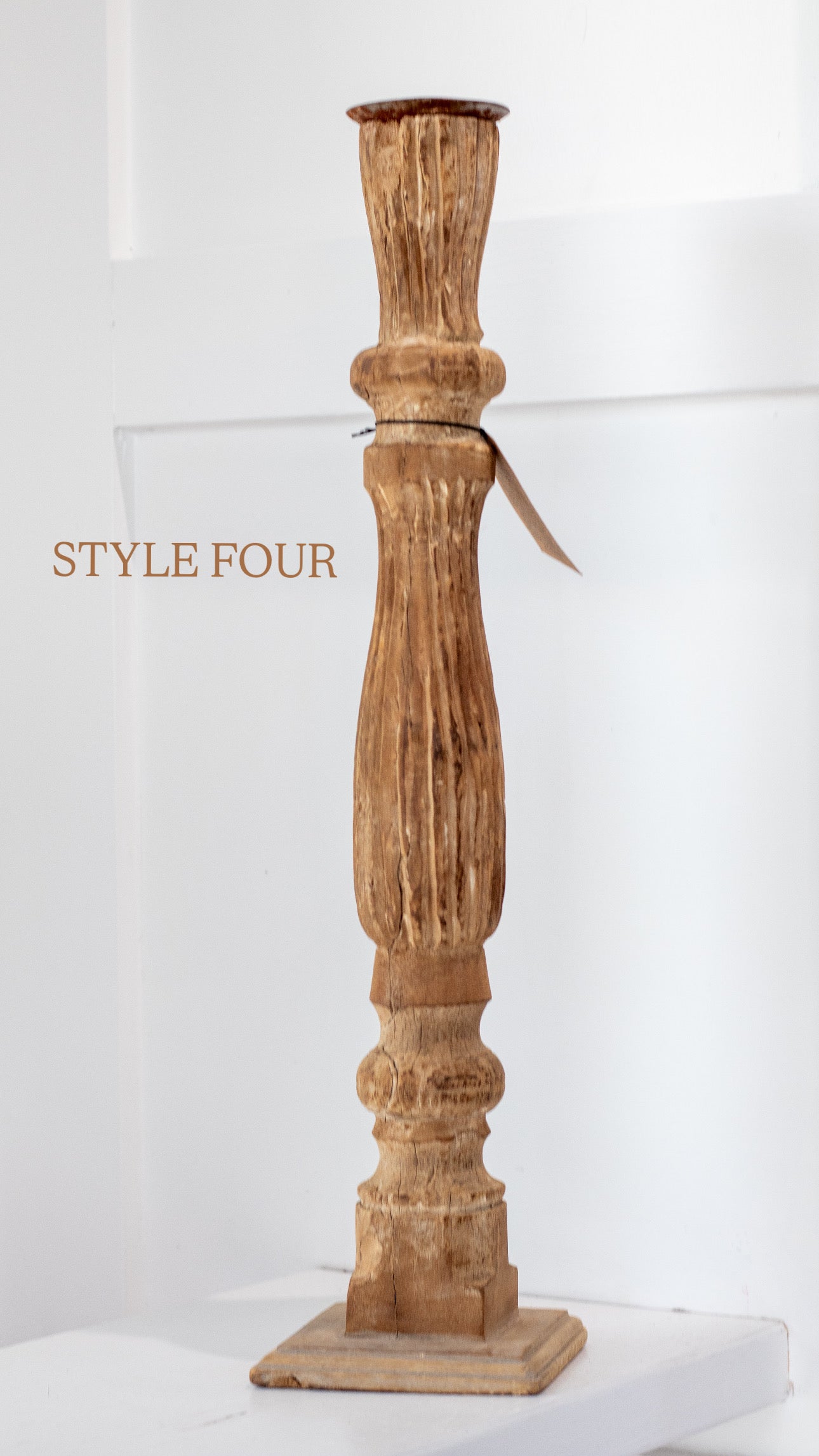 Found Hand-Carved Wood Table Leg Pillar Candle