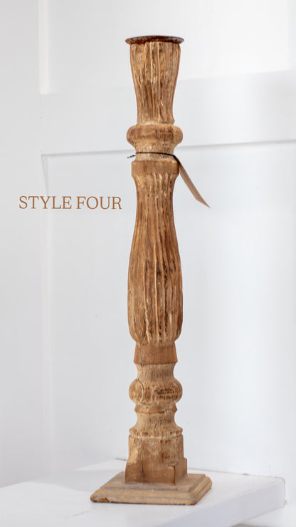 Found Hand-Carved Wood Table Leg Pillar Candle