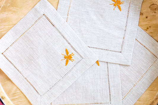 Bee Linen Coasters, Set of Four