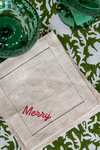 Red Christmas Sentiments Linen Coasters