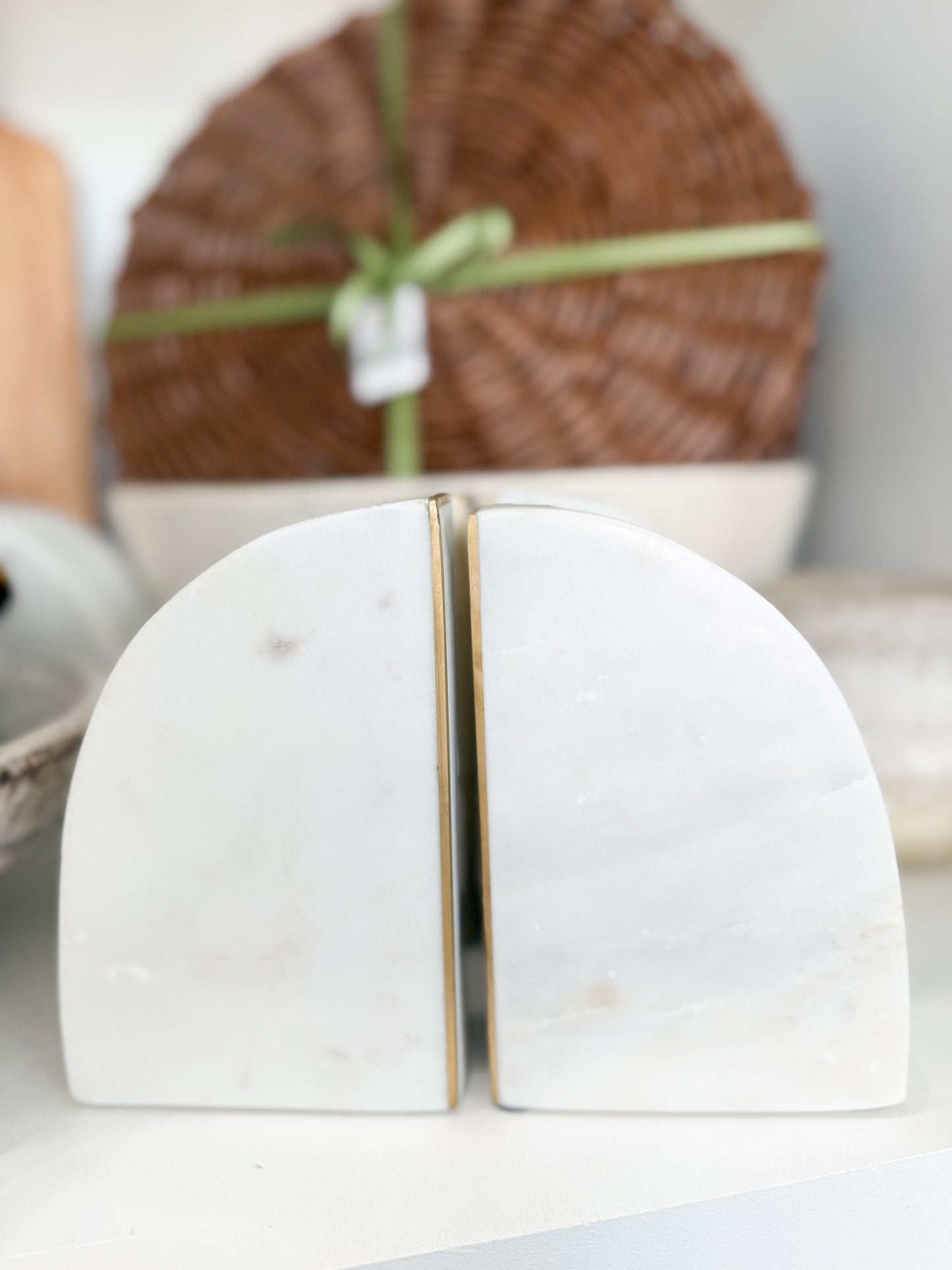 Marble Bookends with Brass Inlay