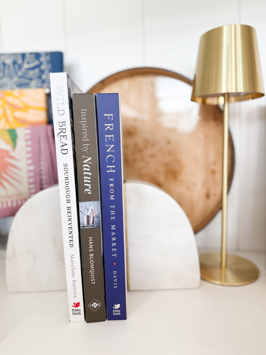 Marble Bookends with Brass Inlay