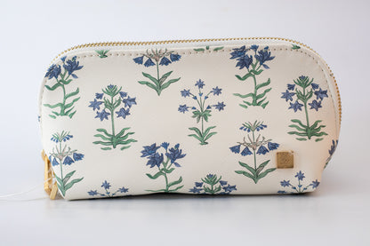Cosmetic bag with floral pattern on a white background