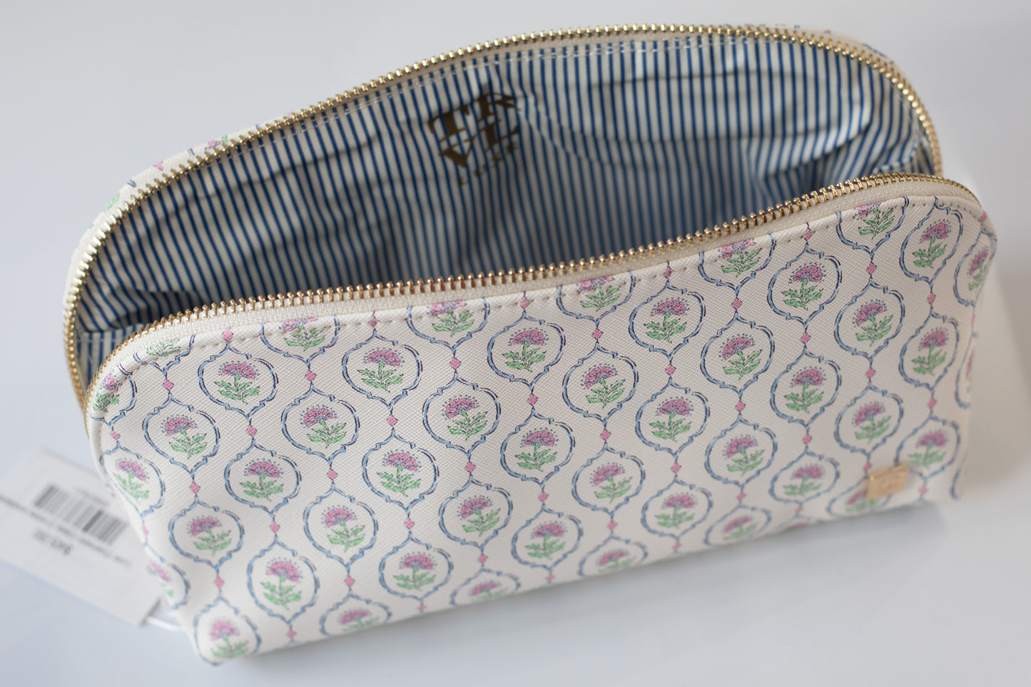 Fabric pouch with floral pattern on a white background