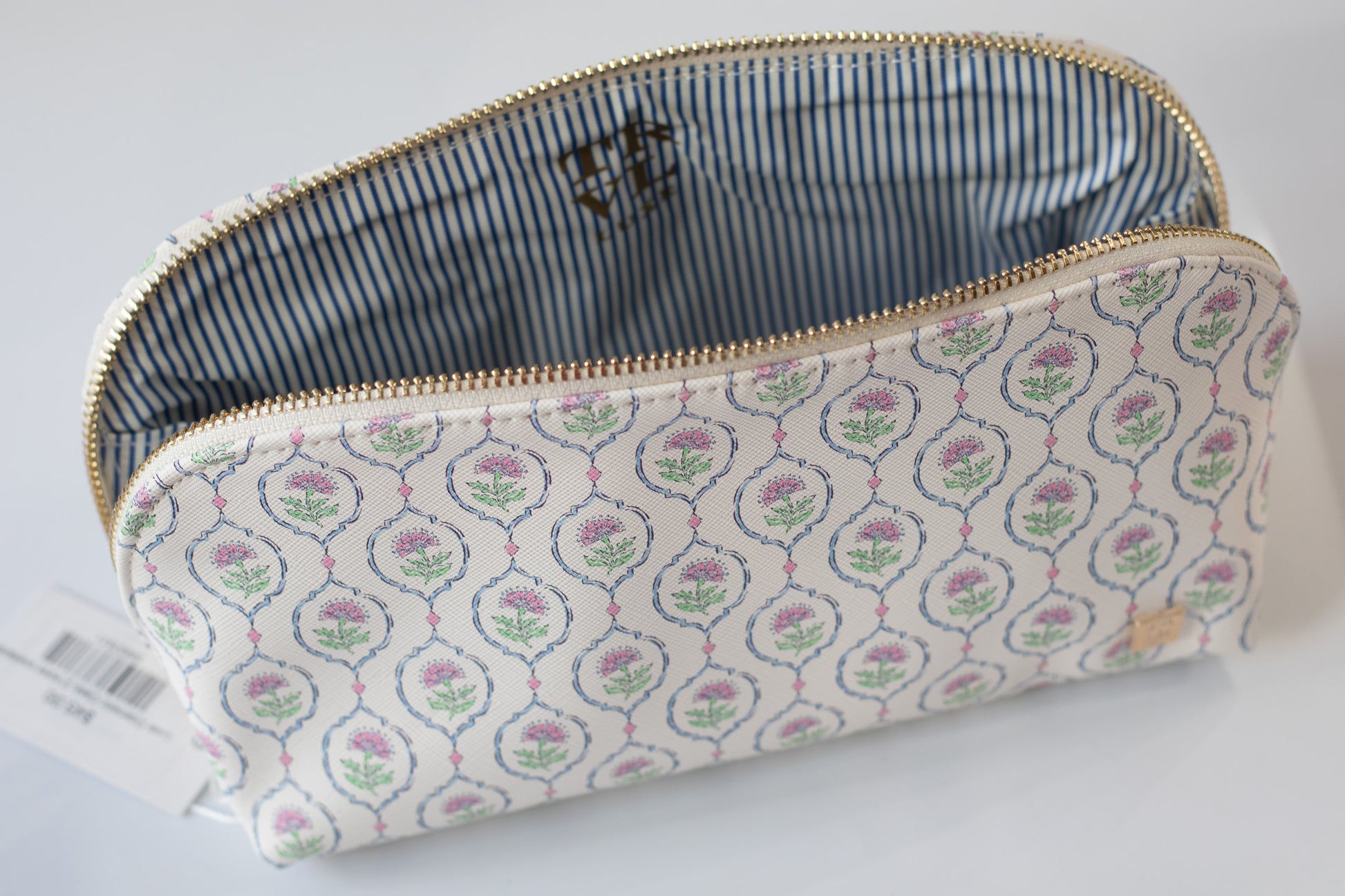 Fabric pouch with floral pattern on a white background