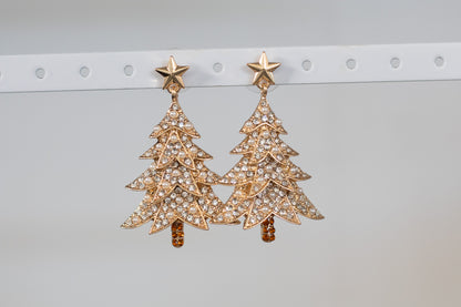 Golden Star Christmas Tree Earrings