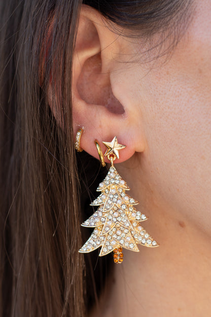 Golden Star Christmas Tree Earrings