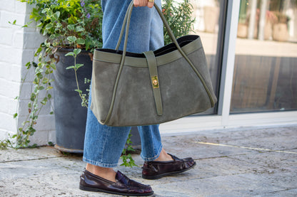 The Olive Suede Lock Tote