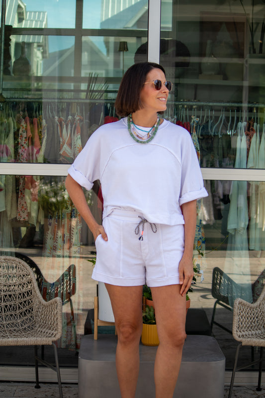 Optic White Seamed Lounge Shorts