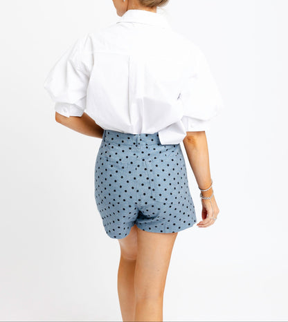 Polka Dot Denim Wrap Skort