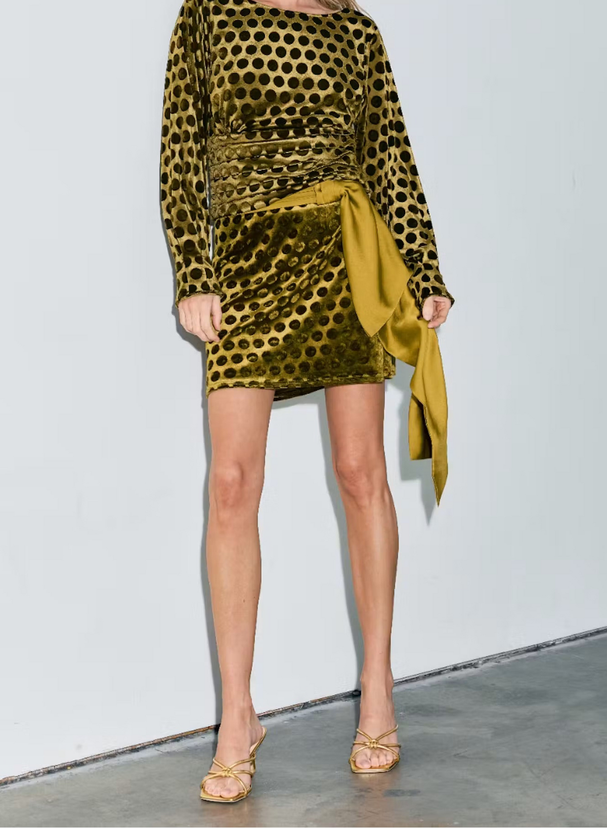 Chartreuse Velvet Polka Dot Skirt