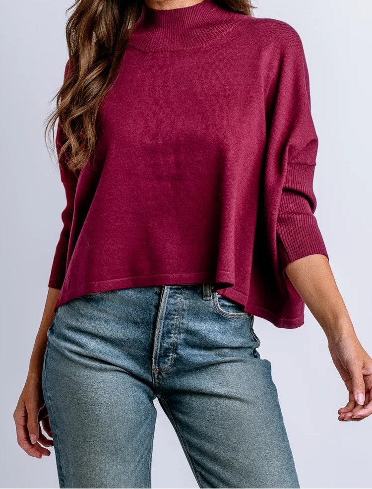 Blaire Mock Neck Top In Burgundy