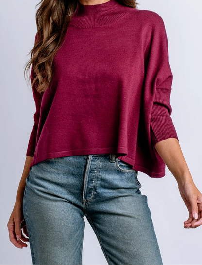 Blaire Mock Neck Top In Burgundy