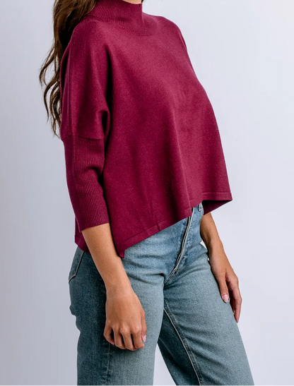 Blaire Mock Neck Top In Burgundy