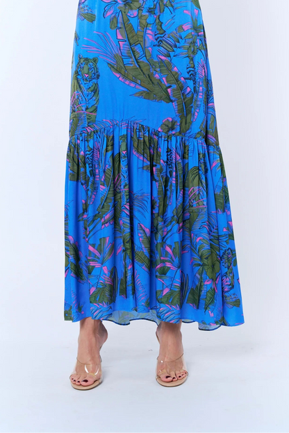 Blue floral skirt on a white background