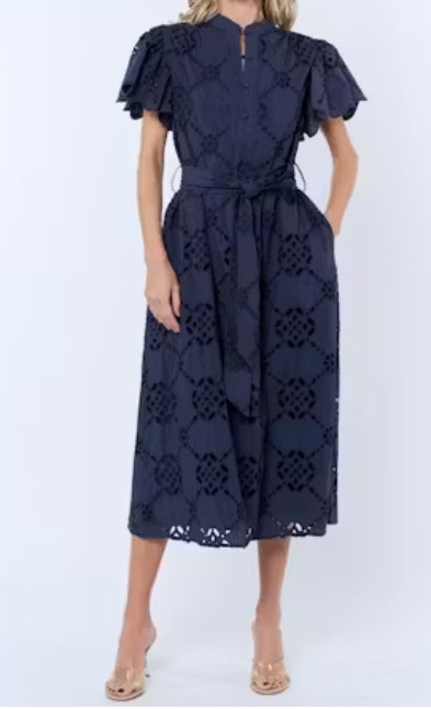The Navy Eyelet Midi Dress