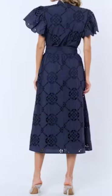 The Navy Eyelet Midi Dress