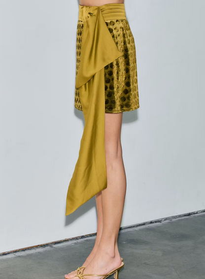 Chartreuse Velvet Polka Dot Skirt