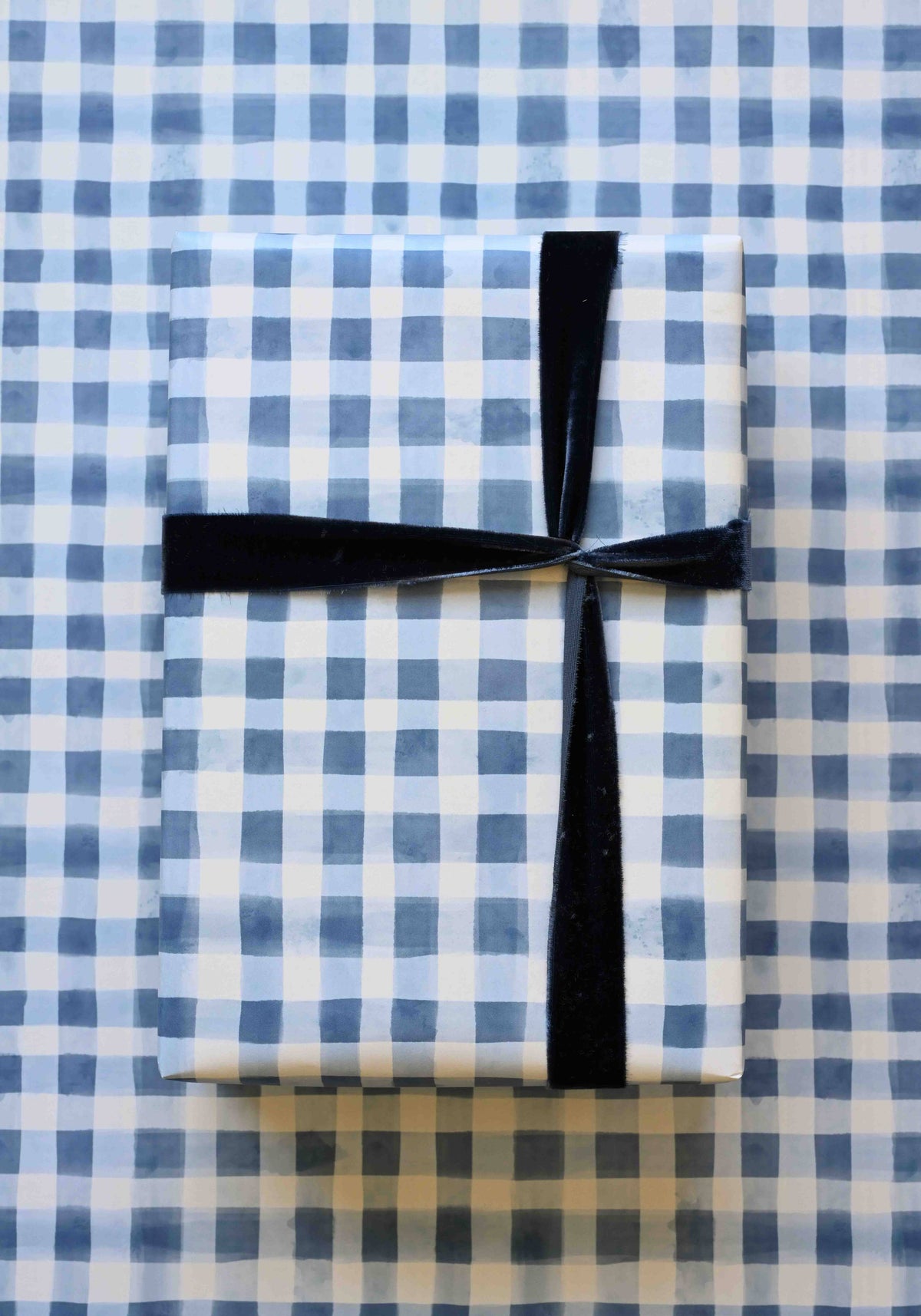 Bramble Blue Gingham Gift Wrap : Roll of 3 Sheets