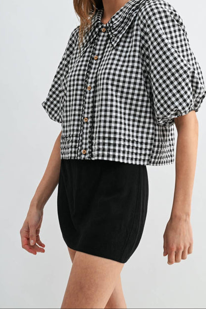 Willa Black Gingham Collar Top