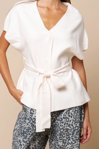 Ivory Tie Waist V-Neck Top