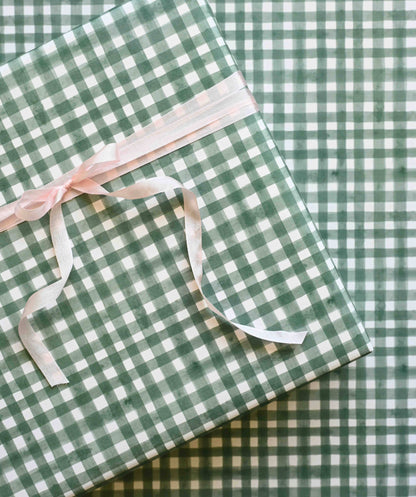 Tonga Green Gingham Gift Wrap: Roll of 3 Sheets