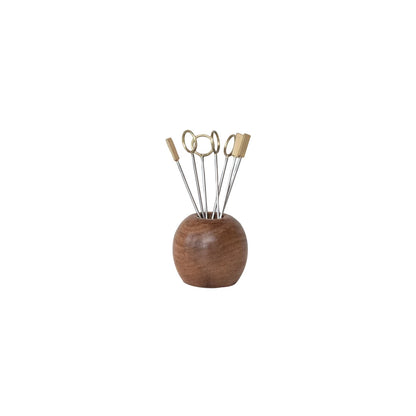 Mango Wood Holder with 8 Appetizer Picks