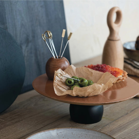 Mango Wood Holder with 8 Appetizer Picks