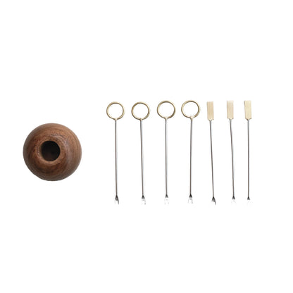 Mango Wood Holder with 8 Appetizer Picks