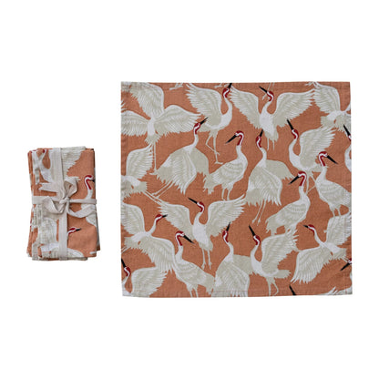 Crane Pattern Cloth Napkins, Set of 4