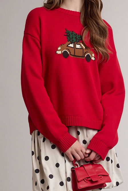 Driving Home for Christmas Tree Knit Sweater