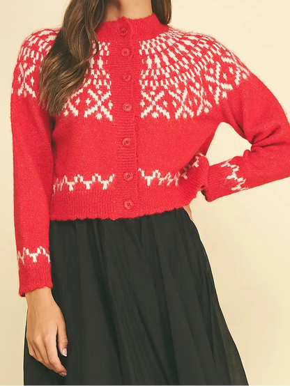 Red Scarlett Fair Isle Knit Cardigan