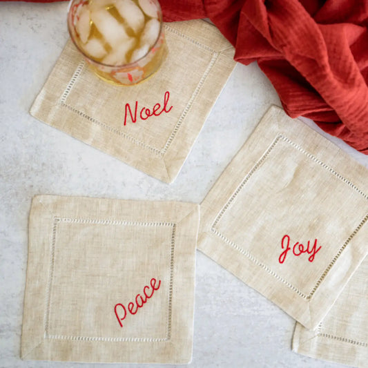 Peace, Joy, Merry, Noel Linen Coasters