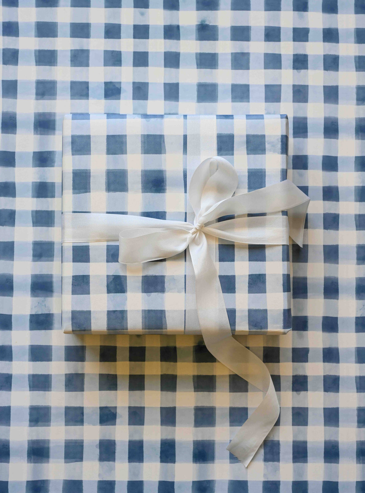 Bramble Blue Gingham Gift Wrap : Roll of 3 Sheets