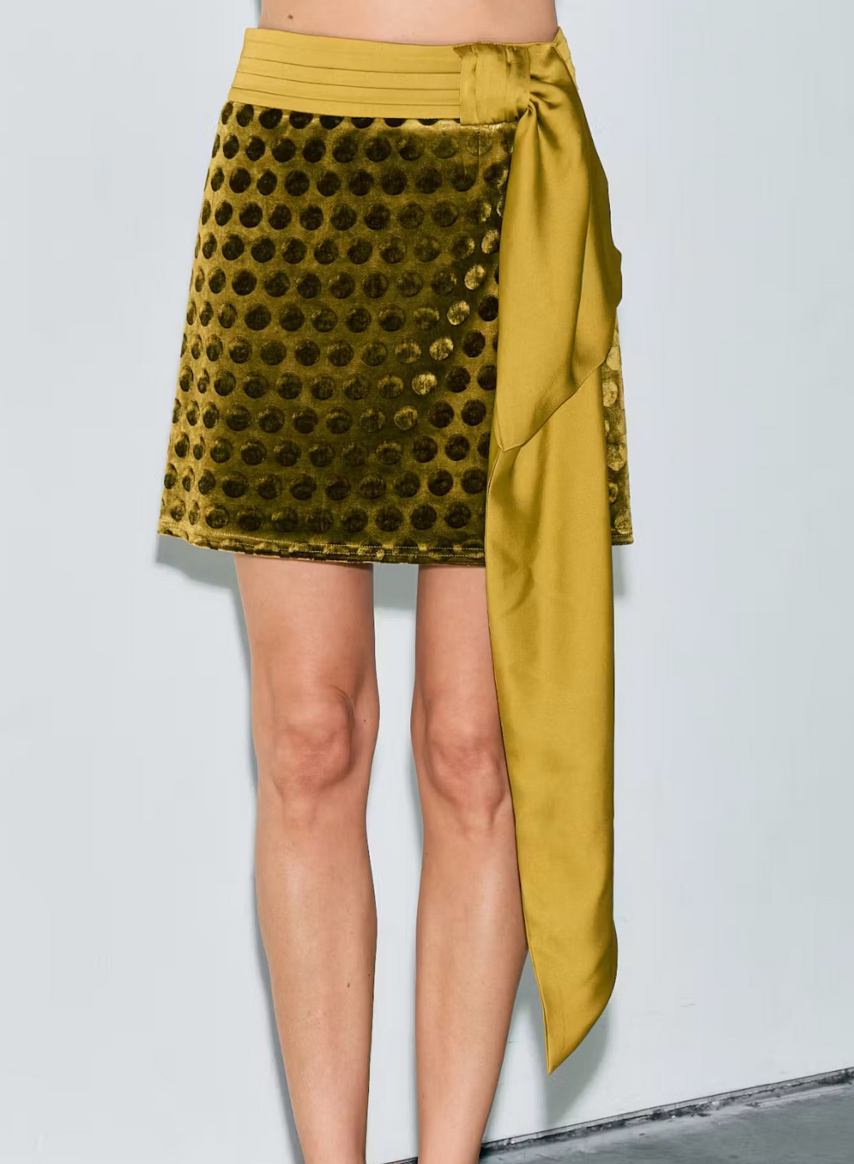 Chartreuse Velvet Polka Dot Skirt