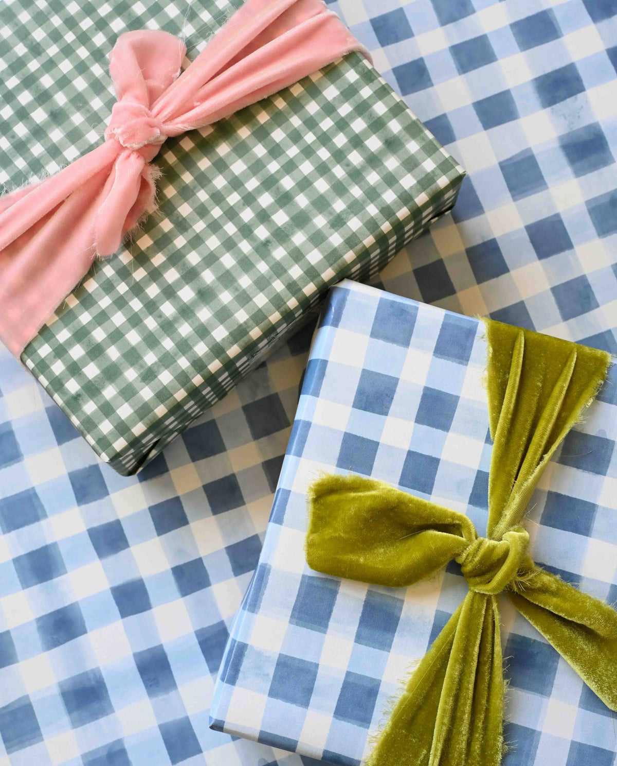 Bramble Blue Gingham Gift Wrap : Roll of 3 Sheets