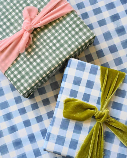 Bramble Blue Gingham Gift Wrap : Roll of 3 Sheets