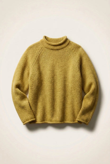 Chartreuse Mock Neck Cotton Knit Sweater