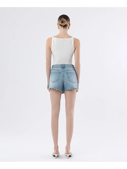 High Rise Denim Wrap Skort