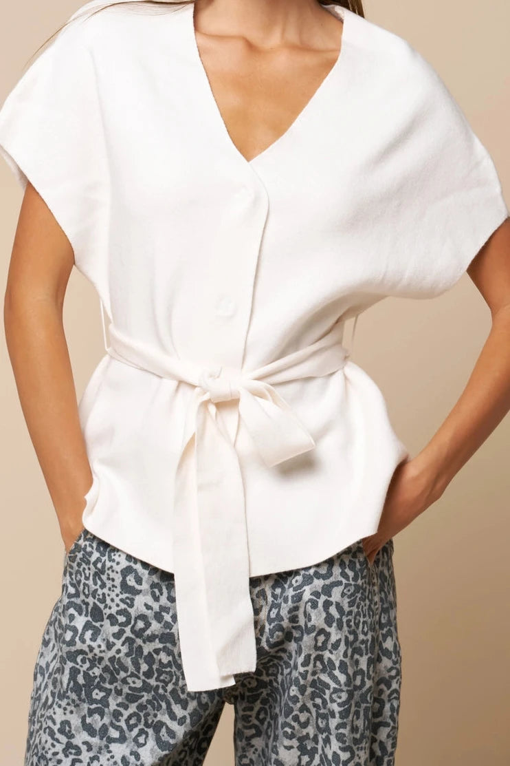 Ivory Tie Waist V-Neck Top