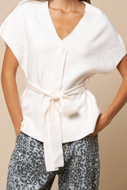Ivory Tie Waist V-Neck Top