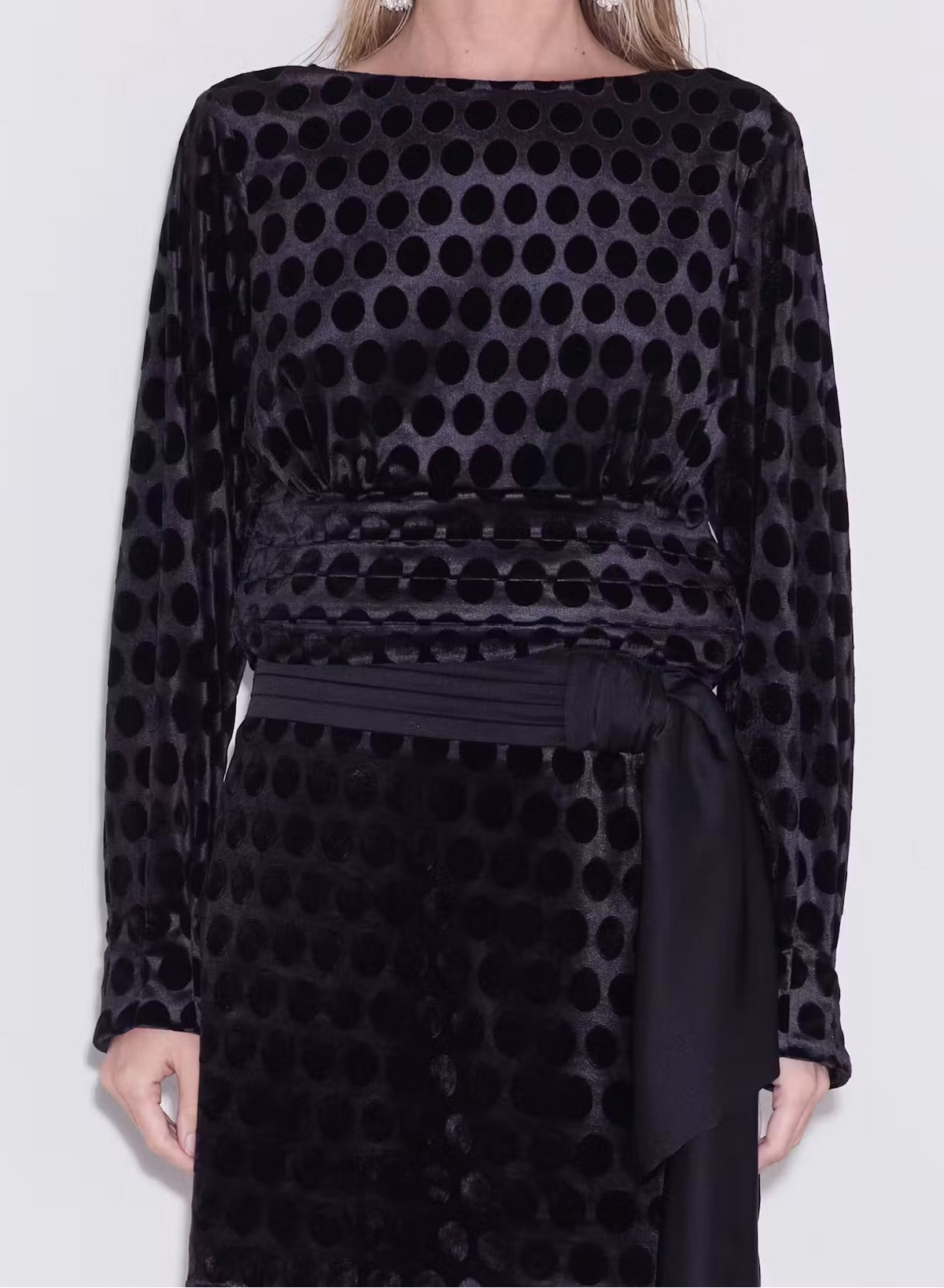 Black Velvet Polka Dot Top
