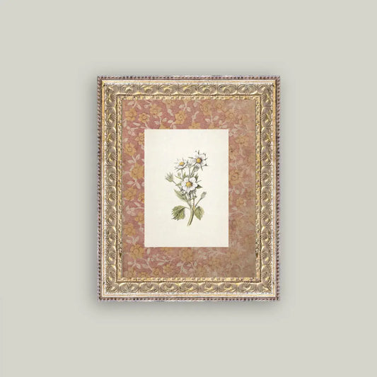 Daisies On Pattern Framed Antique Artwork