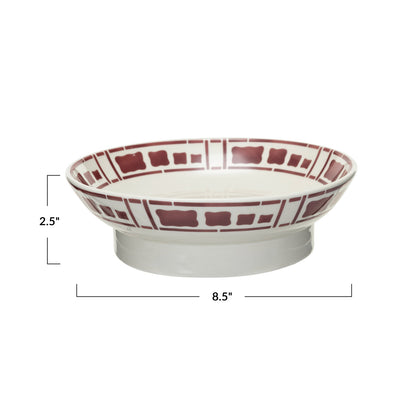 Burgundy Geometric Pedestal Bowl