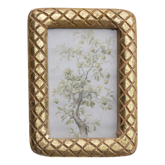 Gold Diamond Carved Wood Photo Frame