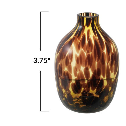 Two tortoiseshell patterned vases on a white background with dimensions indicated.