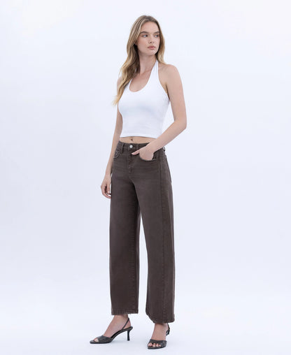 Brown Super High Rise Ankle Barrel Jeans