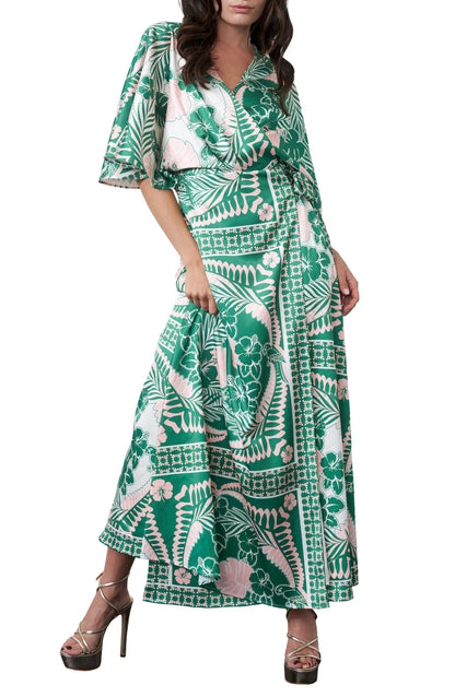 Emerald Rose Satin Wrap Dress