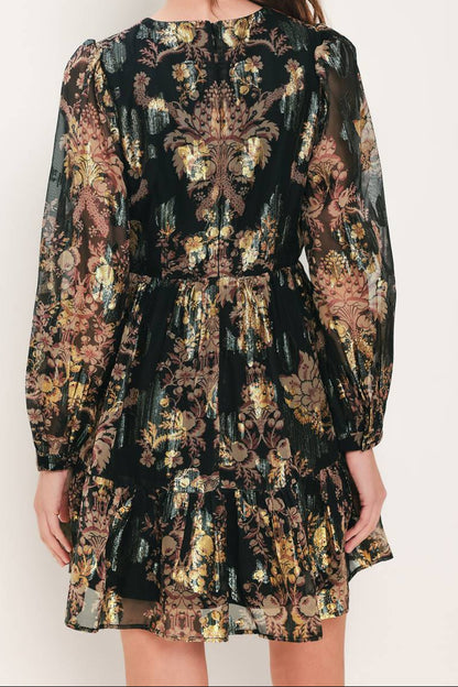 Black Floral Jacquard Mini Dress